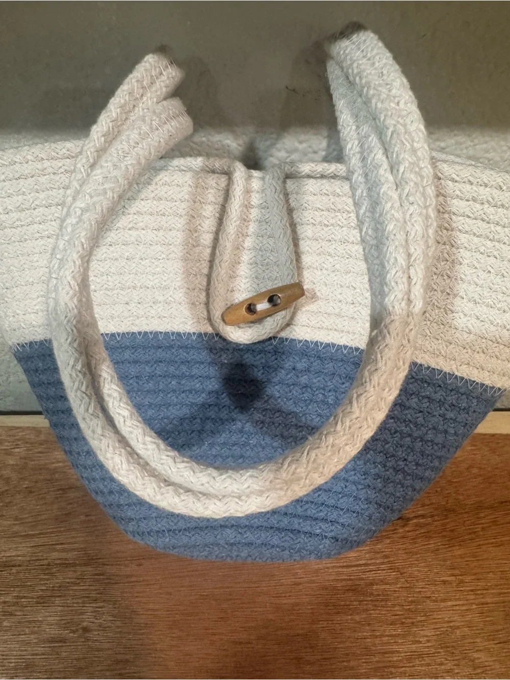 Woven Two-Tone White and Blue Rope Tote beach Bag